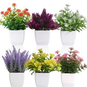 6pcs Artificial Pot Flowers Small Fake Plants with Pot Mini Potted Plants